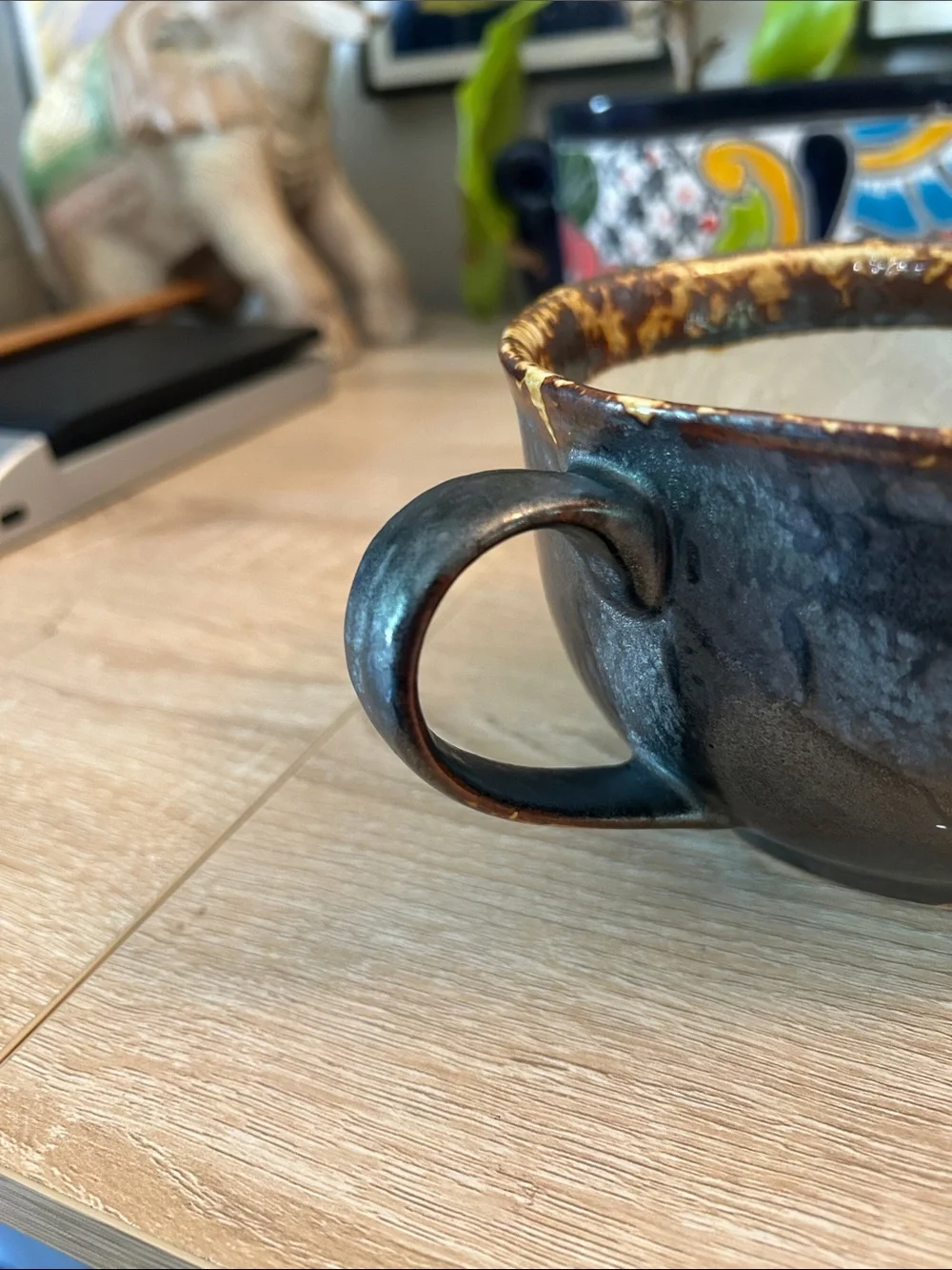 Vance Kitira Large Soup Bowl Rustic Pottery Mug with Handle Made in Thailand